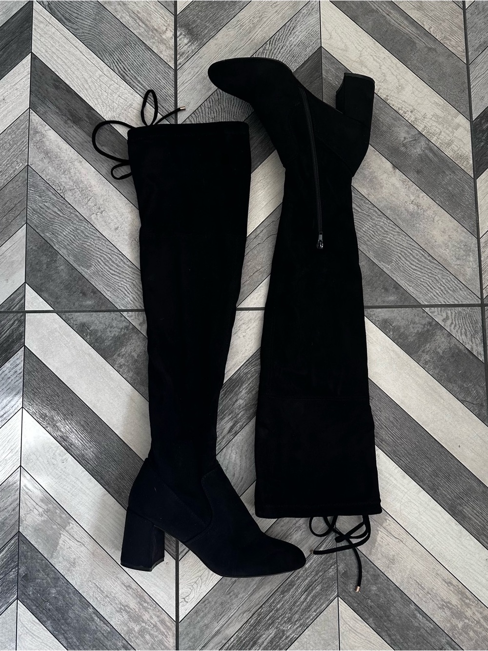 Steve Madden Black Suede Over-the-Knee Block Heel Boots